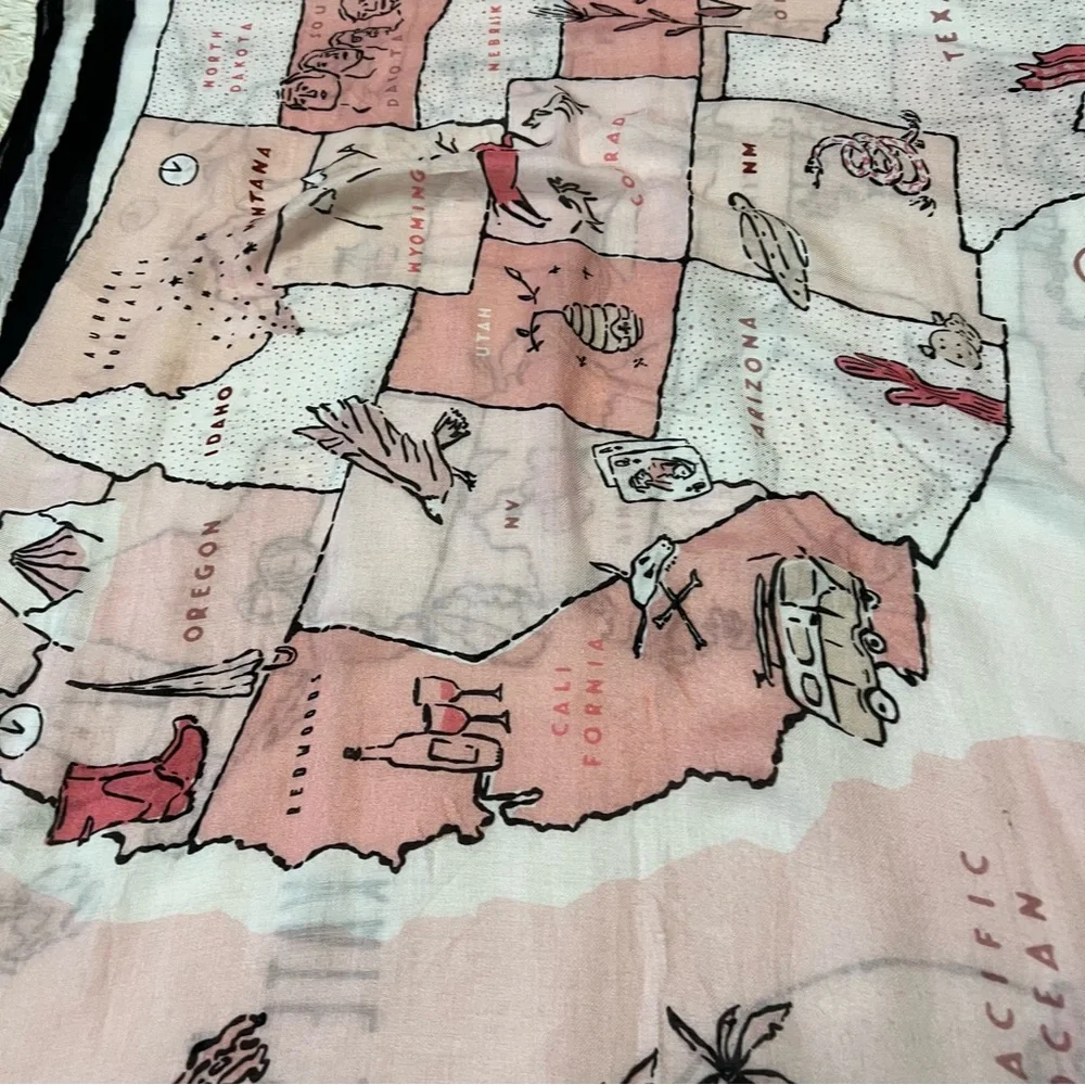 Kate Spade Map Of USA 80X30 inch Rectangle Viscose Scarf New No Tags Wanderlust - Picture 5 of 11